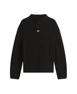 Черный хлопковый свитер со стоячим воротником Tommy Jeans, черный