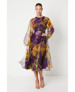 Женское миди-платье из органзы с пышными рукавами Coast, Purple