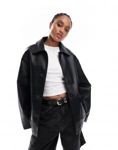 Куртка Харрингтон ASOS DESIGN Tall из искусственной кожи черного цвета Asos Tall