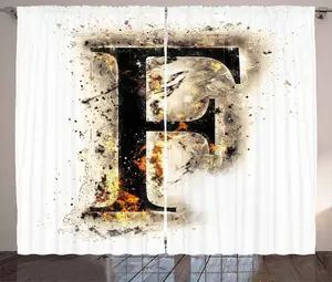 Штора ABAKUHAUS "F" в деревенском стиле, латинский символ "Aflame F", присборенная штора из тесьмы для спальни с петлями и крючками, 280 x 225 см, цвет: оранжевый, черный, бежевый Abakuhaus