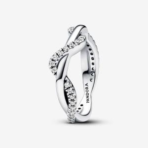 Кольцо Pandora Timeless Sparkling Intertwined Wave, серебро