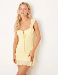 Платье-мини-платье ASOS DESIGN Petite из сетчатой ткани с двойной оборкой цвета пахты Asos Petite