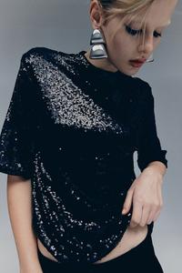 Рубашка с пайетками H&M, черный