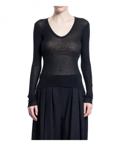 Рубашка с длинными рукавами и глубоким V-образным вырезом в рубчик James Perse, черный