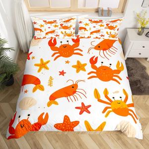 Erosebridal Детский комплект постельного белья с морским принтом красные крабы и лобстеры океанский декор, Red Yellow White