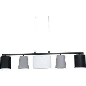 Подвесной светильник EGLO «ALMEIDA 1», 5 лампочек, лампа E14 | Лампы можно заменить без лампочек, черные / Д120 x В110 x Ш25,5 см / без 5 x E14 / тканевых абажуров, серый/белый/черный