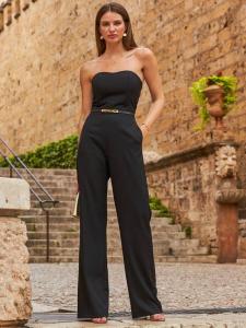 Комбинезон с широкими штанинами и вырезом-бандо Sosandar, черный