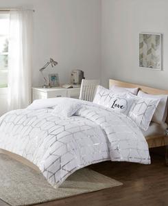 Комплект постельного белья Raina Metallic из 5 предметов, размер King/California King Intelligent Design, цвет white/silver