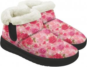 Женские зимние снегоступы с теплой пушистой подкладкой, удобные ботинки, противоскользящие, водонепроницаемые, для улицы, с черной подошвой, размер 6-13.5 Quxjehoe, Rose