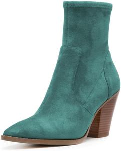 Женские ботильоны FOWT с острым носком, широким каблуком и боковой молнией, удобная повседневная обувь для женщин, размеры 4-16 US, Teal