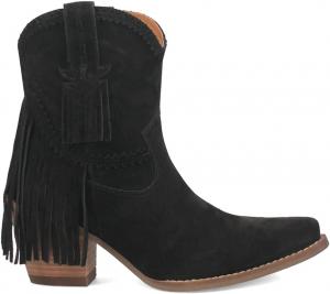 Женские ботинки Dingo Fandango с бахромой, с открытым носком, на каблуке, черные, размер 3 и выше