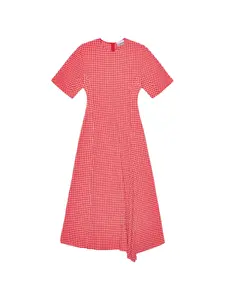 Платье в клетку с короткими рукавами Ganni, красный