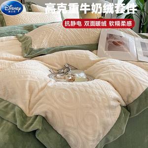 Disney Комплект постельного белья 4 предмета, 180 см, простыня, пододеяльник 200x230 см, цвет: молочно-белый + серо-зеленый, европейский цветочный принт