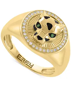 Мужское кольцо Effy с бриллиантом (1/6 карата) и цаворитом в форме пантеры из 14-каратного золота Effy Collection, tsavorite