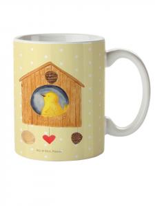 Детская кружка с рисунком птички и домика, без слов, пастельно-желтого цвета Mr. & Mrs. Panda