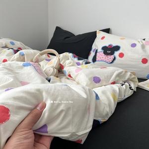 Muji Комплект хлопкового постельного белья из 4 предметов (простыня 150 см, пододеяльник 200х230 см), цвет Polka Dog