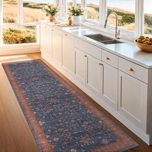 Ковровая дорожка Hazo Haus для кухни, 92х305 см, синий/терракотовый