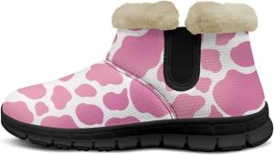 Женские зимние ботинки с животным принтом, теплые ботильоны до щиколотки, повседневные противоскользящие домашние туфли с мягкой подкладкой Pointodoor, Pink Cow Print