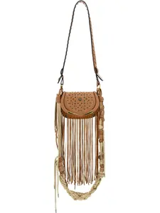 Сумка через плечо с бахромой и заклепками Roberto Cavalli, коричневый