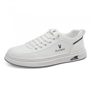 Playboy Дышащие мужские скейтерские кроссовки на низком ходу из белой натуральной кожи, цвет White Full Leather