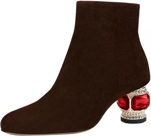 Женские ботильоны FSJ с круглым носком, камнями, невысоким каблуком, модные, с боковой молнией, повседневные, для выпускного, туристические, размеры 37-44, Caramel Wildleder