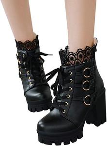 Женские модные ботильоны ZBYY с высокой толстой подошвой, шнуровкой, широким каблуком и платформой, Black