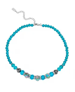 Ожерелье из бисера с цветочным узором серебристого оттенка аквамаринового цвета, регулируемое, 15 дюймов 2028, blue