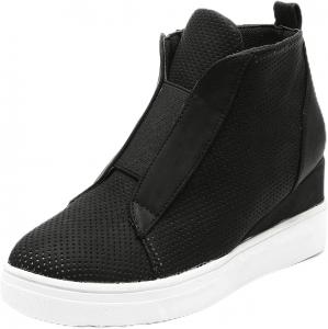 Женские сникеры на танкетке ZBYY, высокие кеды с скрытым каблуком, ботильоны на щиколотке, повседневные с боковой молнией, платформенные кроссовки для ходьбы, Black