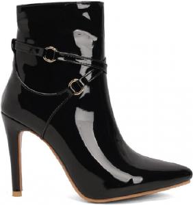 Женские лакированные ботильоны на шпильке, модный острый носок, ремешок на щиколотке, легкие и сексуальные, с боковой молнией, на высоком каблуке, элегантные для вечеринки, торжества или выхода ночью BHDJK, Black