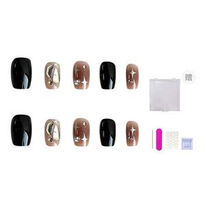 ORANOT Крутые черные звездчатые ногти с стразами, средняя лестница, 24 мм