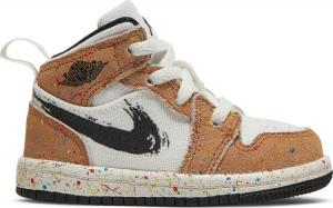 Кроссовки Air Jordan 1 Mid SE TD Brushstroke Paint Splatter, белый