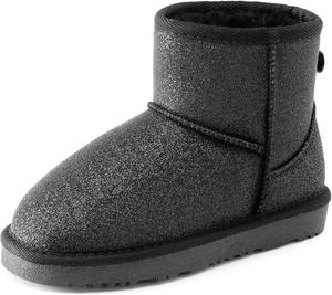 Ботинки DREAM PAIRS для девочек и мальчиков, детские зимние ботинки до щиколотки с искусственным мехом, теплые снежные туфли, классические низкие ботинки для малышей/детей младшего и старшего возраста, Black-Glitter