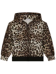 Dolce & Gabbana худи на молнии с леопардовым принтом, коричневый