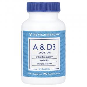 The Vitamin Shoppe, Витамины A и D3, 100 растительных капсул