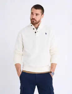 Пуловер U.S. Polo Assn Peached Fleece Button Mock Neck, ванильный