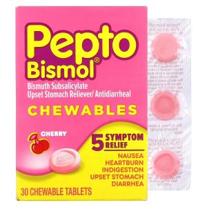 Жевательные таблетки, вишня, 30 жевательных таблеток Pepto Bismol