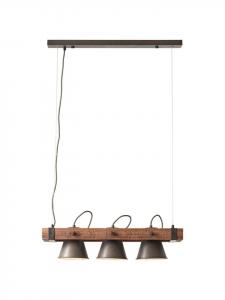Подвесной светильник Plow с тремя лампами, 115x70x20 см, из черной стали/дерева Brilliant