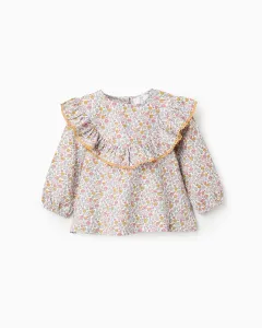 Детская блузка для девочки с цветочным принтом и воланами, 100% хлопок Zippy, белый