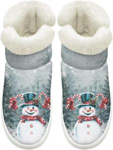 Теплые Ботинки для Женщин и Мужчин, Удобные Слипоны, Рождественские Снежные Ботинки, С Меховой Подкладкой, Нескользящие, С Утепленной Подошвой Cugasmaru, Winter Snow Snowman