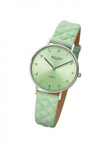Аналоговые наручные часы Regent со светло-зеленым кожаным ремешком, средний размер (примерно 34 мм)