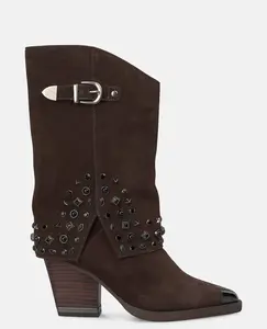 Женские ботильоны на широком каблуке с голенищем и заостренным носком Alma en Pena, коричневый