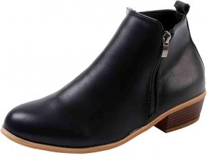 Женские ботильоны на низком каблуке для повседневного ношения, зауженные носки, на молнии, стильные короткие западные ботинки, низкий плоский каблук, зимние ботинки на боковой молнии Kvotuu, черный