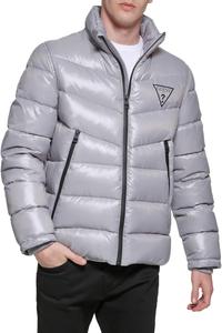 GUESS мужская утепленная куртка-пуховик с логотипом и молнией, Silver