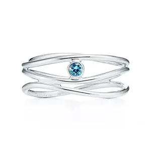 Кольцо Tiffany & Co. x Elsa Peretti Wave Three-Row, серебро/аквамарин