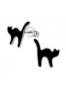 Alexander York Серьги-гвоздики в виде черной кошки из серебра 925 пробы, комплект из 2 штук