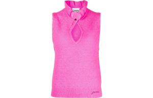 Вязаный топ без рукавов с вырезами Ganni, розовый