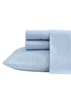 Комплект постельного белья из 4 предметов, «гео» с цветочным узором, 200 нитей, хлопковый перкаль, размер Queen Nautica, синий