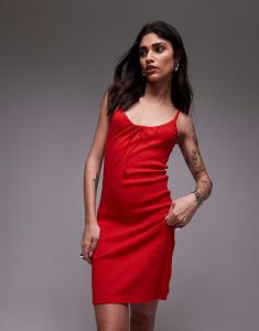 Мини-платье Topshop с завязками спереди красного цвета