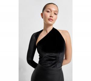 Женская бархатная блузка Манхэттен на одно плечо Marcella, Black