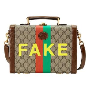 Сумка fake not series alphabet stripe printing logo leather logo canvas handbag / brown Gucci, коричневый